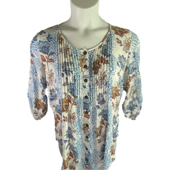 EVANS I pry Floral Button Down Shirt Sandy Ptuck 3/4 Sleeve EUC Size 16 SKU0415 - Picture 4 of 7